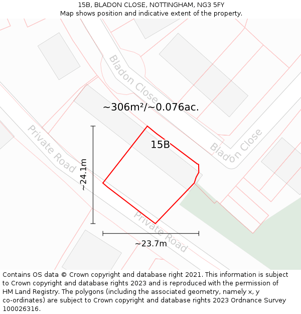 15B, BLADON CLOSE, NOTTINGHAM, NG3 5FY: Plot and title map