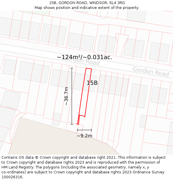 15B, GORDON ROAD, WINDSOR, SL4 3RG: Plot and title map