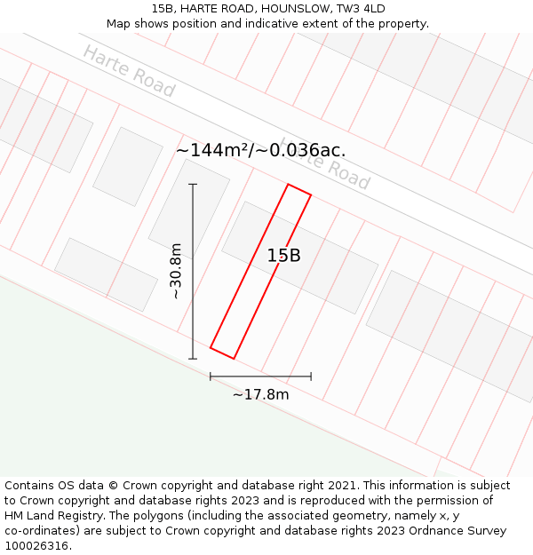 15B, HARTE ROAD, HOUNSLOW, TW3 4LD: Plot and title map