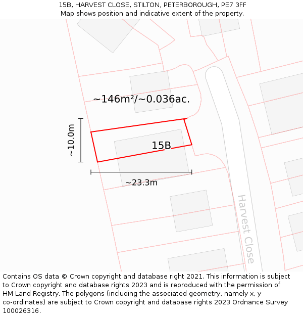 15B, HARVEST CLOSE, STILTON, PETERBOROUGH, PE7 3FF: Plot and title map