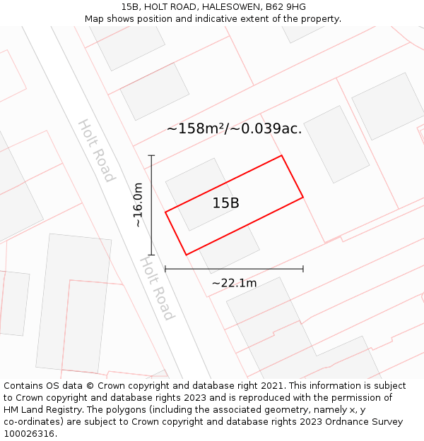 15B, HOLT ROAD, HALESOWEN, B62 9HG: Plot and title map