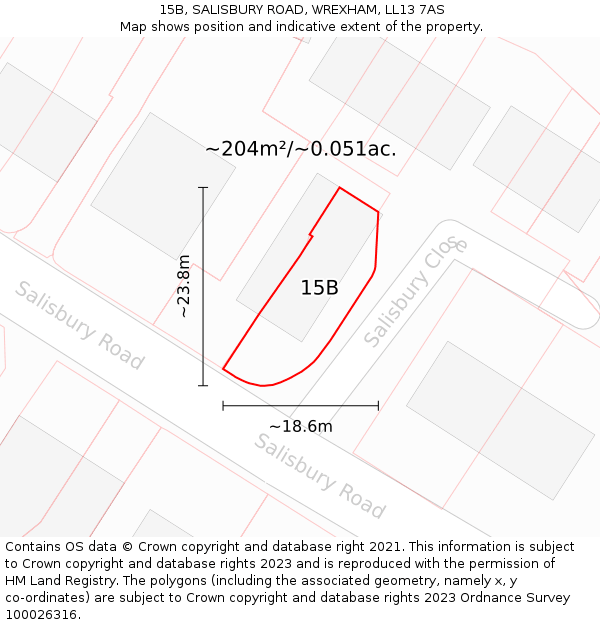15B, SALISBURY ROAD, WREXHAM, LL13 7AS: Plot and title map