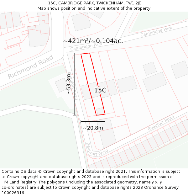 15C, CAMBRIDGE PARK, TWICKENHAM, TW1 2JE: Plot and title map