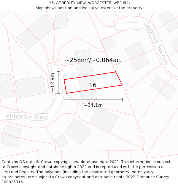 16, ABBERLEY VIEW, WORCESTER, WR3 8LU: Plot and title map