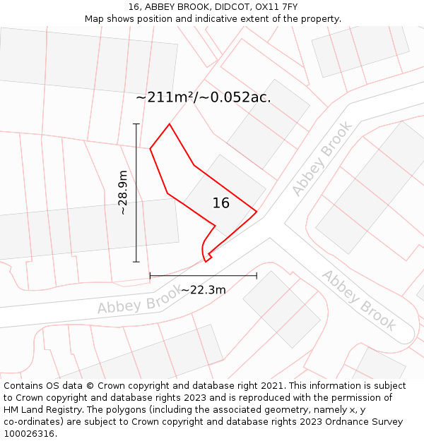16, ABBEY BROOK, DIDCOT, OX11 7FY: Plot and title map