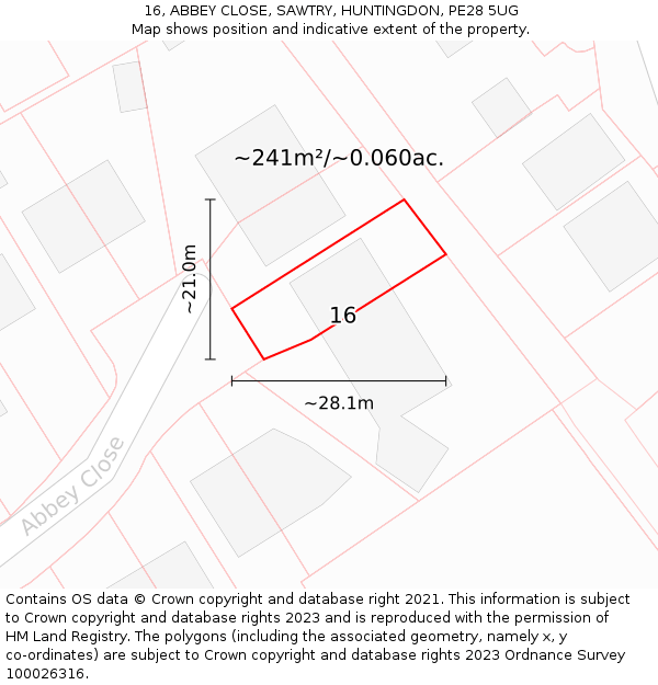 16, ABBEY CLOSE, SAWTRY, HUNTINGDON, PE28 5UG: Plot and title map