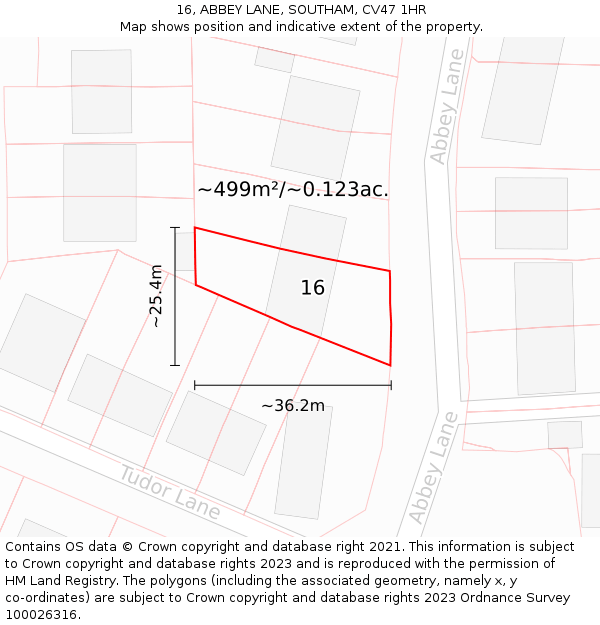 16, ABBEY LANE, SOUTHAM, CV47 1HR: Plot and title map