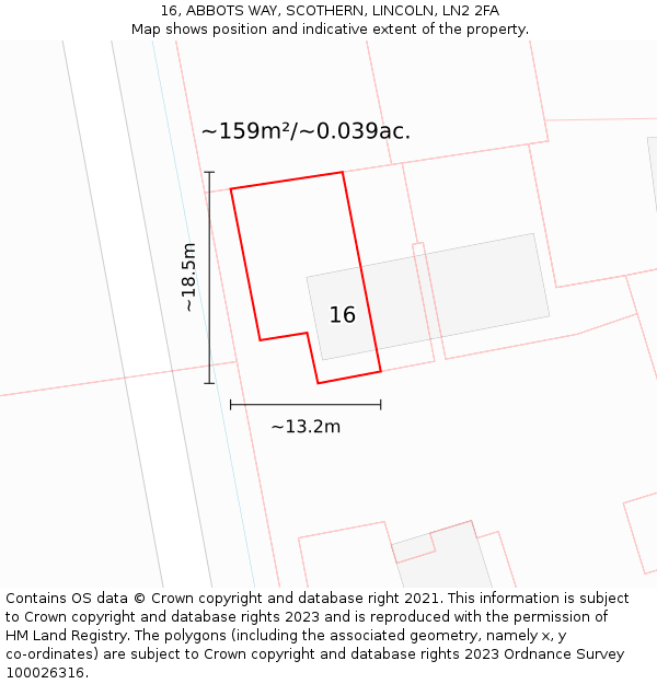 16, ABBOTS WAY, SCOTHERN, LINCOLN, LN2 2FA: Plot and title map