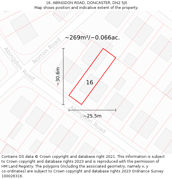 16, ABINGDON ROAD, DONCASTER, DN2 5JS: Plot and title map