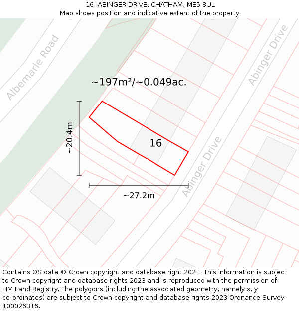 16, ABINGER DRIVE, CHATHAM, ME5 8UL: Plot and title map