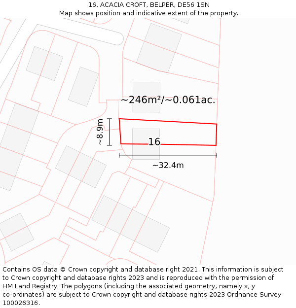 16, ACACIA CROFT, BELPER, DE56 1SN: Plot and title map