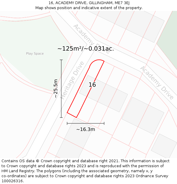 16, ACADEMY DRIVE, GILLINGHAM, ME7 3EJ: Plot and title map