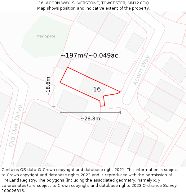 16, ACORN WAY, SILVERSTONE, TOWCESTER, NN12 8DQ: Plot and title map