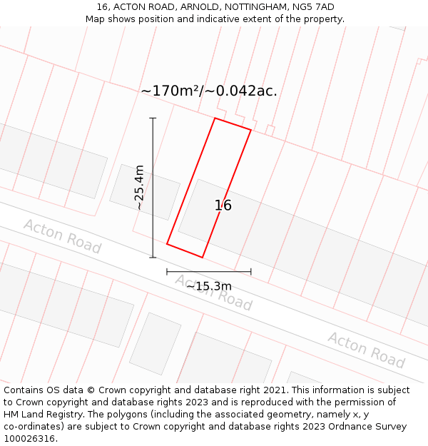 16, ACTON ROAD, ARNOLD, NOTTINGHAM, NG5 7AD: Plot and title map