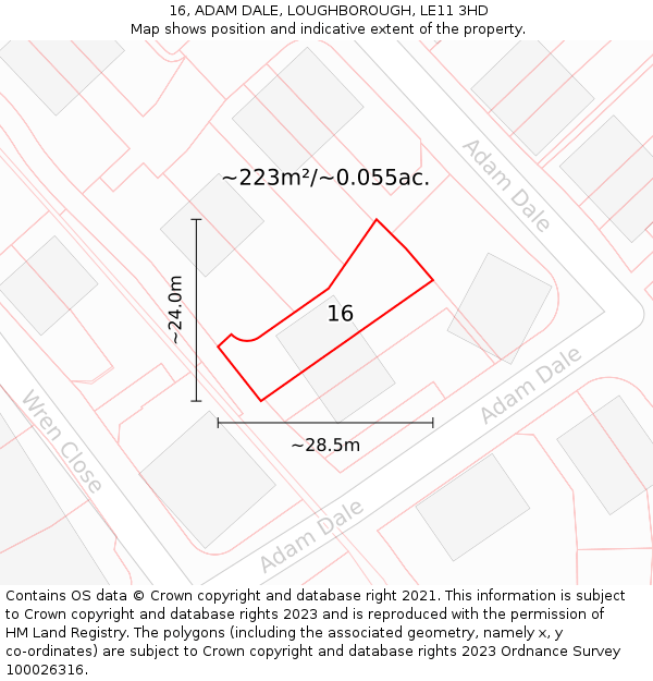 16, ADAM DALE, LOUGHBOROUGH, LE11 3HD: Plot and title map
