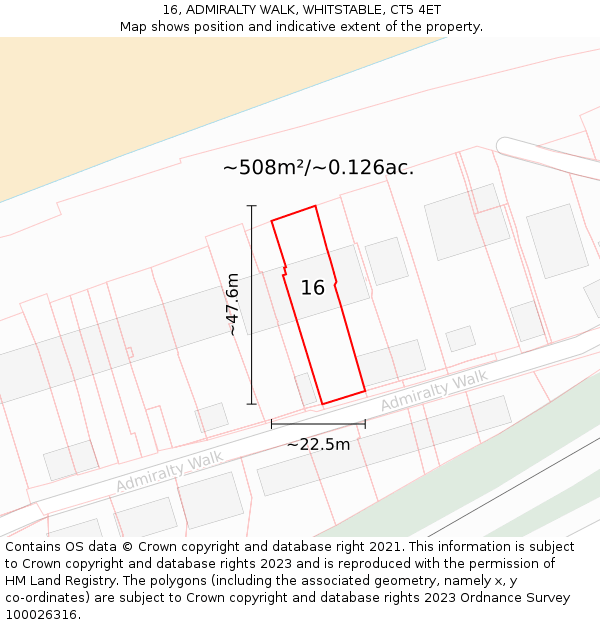 16, ADMIRALTY WALK, WHITSTABLE, CT5 4ET: Plot and title map