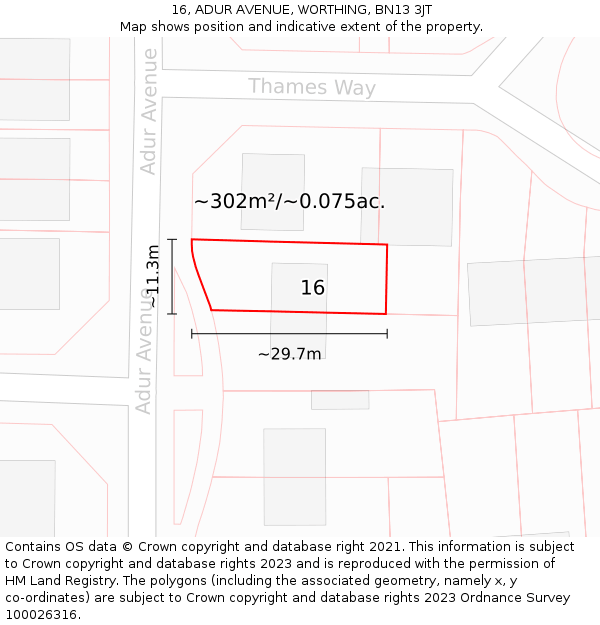 16, ADUR AVENUE, WORTHING, BN13 3JT: Plot and title map