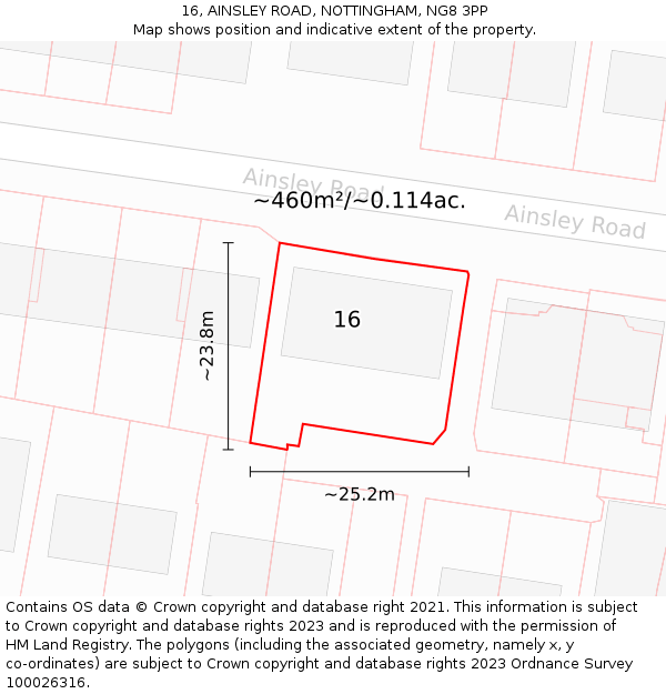 16, AINSLEY ROAD, NOTTINGHAM, NG8 3PP: Plot and title map