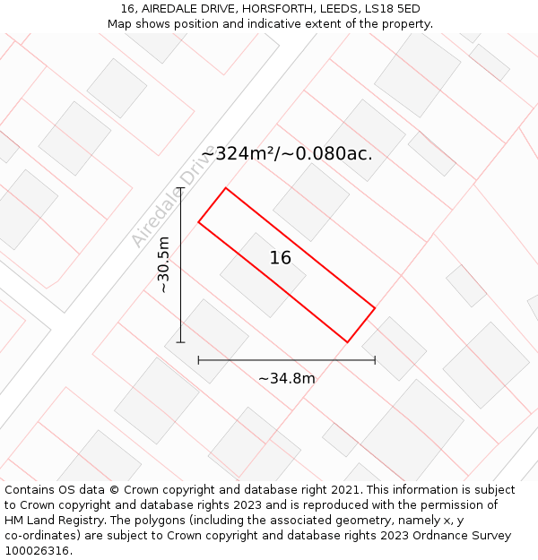16, AIREDALE DRIVE, HORSFORTH, LEEDS, LS18 5ED: Plot and title map
