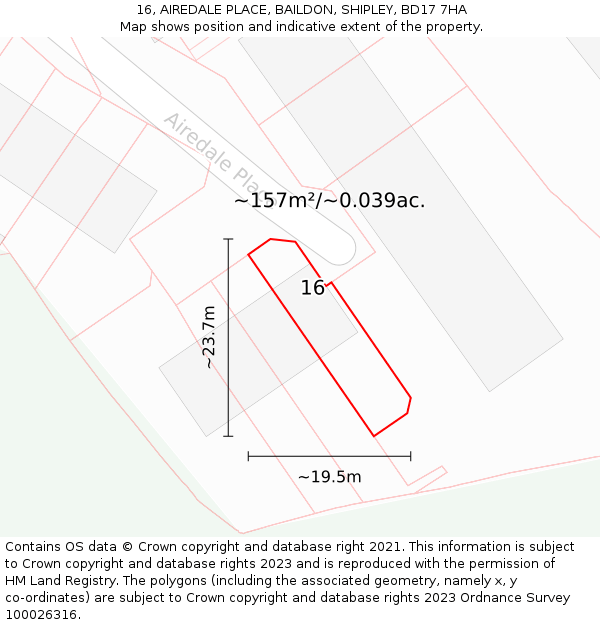 16, AIREDALE PLACE, BAILDON, SHIPLEY, BD17 7HA: Plot and title map