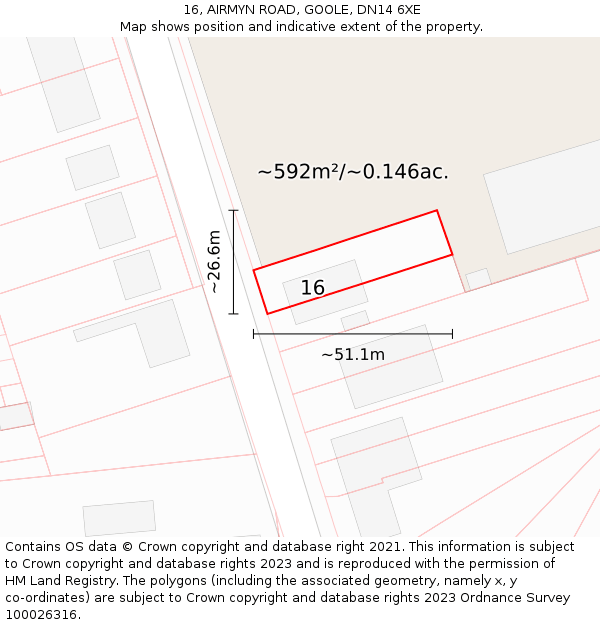 16, AIRMYN ROAD, GOOLE, DN14 6XE: Plot and title map