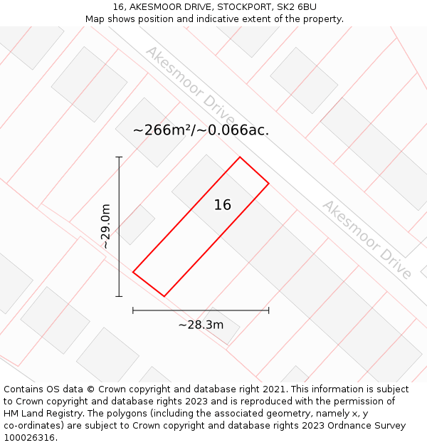 16, AKESMOOR DRIVE, STOCKPORT, SK2 6BU: Plot and title map