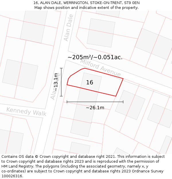 16, ALAN DALE, WERRINGTON, STOKE-ON-TRENT, ST9 0EN: Plot and title map