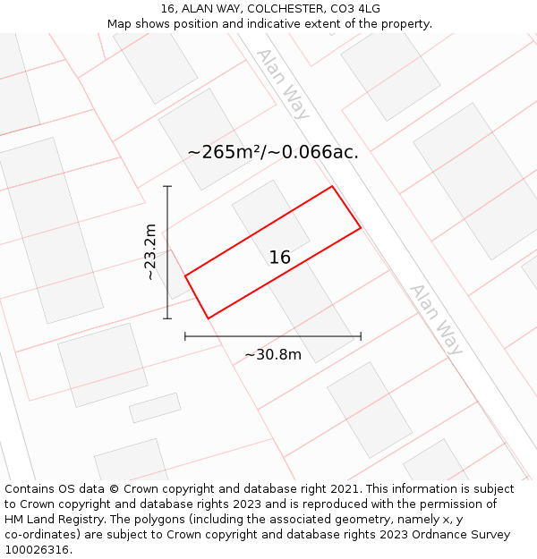 16, ALAN WAY, COLCHESTER, CO3 4LG: Plot and title map