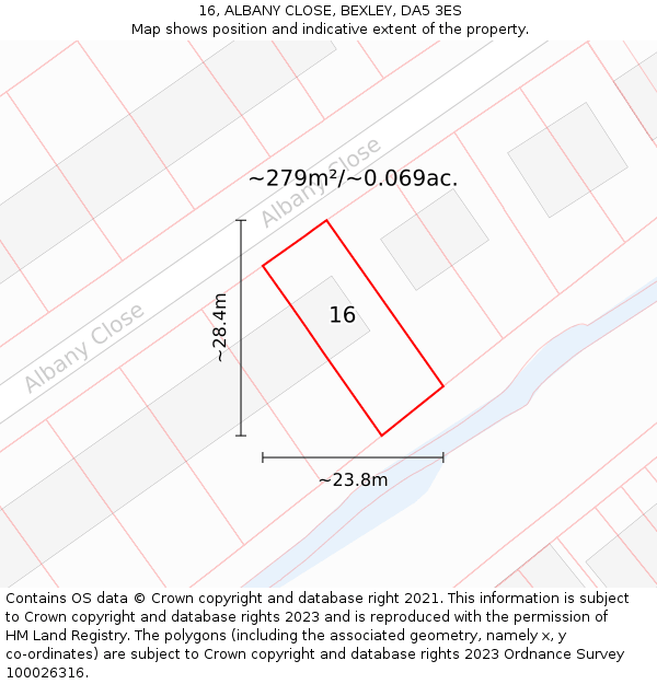 16, ALBANY CLOSE, BEXLEY, DA5 3ES: Plot and title map