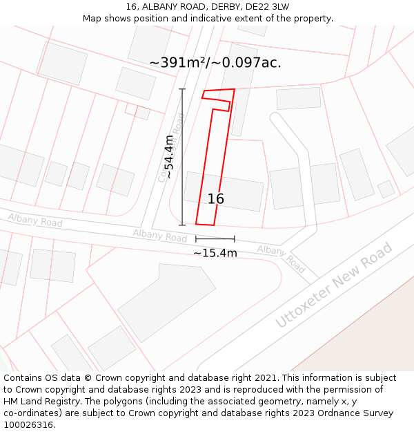 16, ALBANY ROAD, DERBY, DE22 3LW: Plot and title map