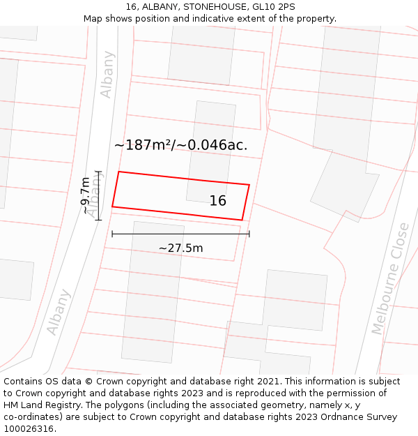16, ALBANY, STONEHOUSE, GL10 2PS: Plot and title map