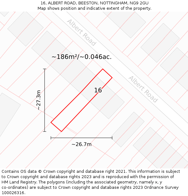 16, ALBERT ROAD, BEESTON, NOTTINGHAM, NG9 2GU: Plot and title map