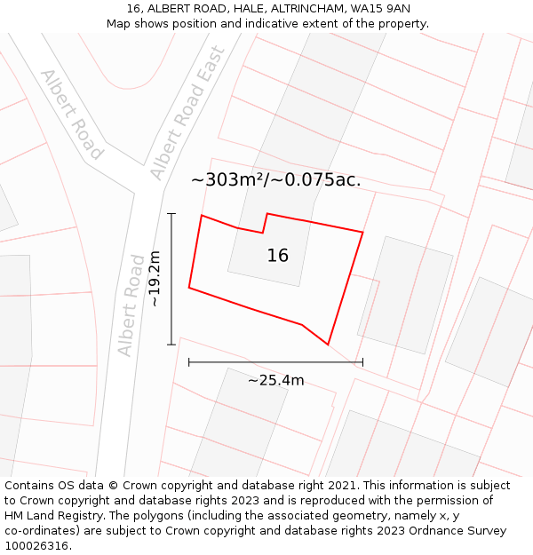 16, ALBERT ROAD, HALE, ALTRINCHAM, WA15 9AN: Plot and title map