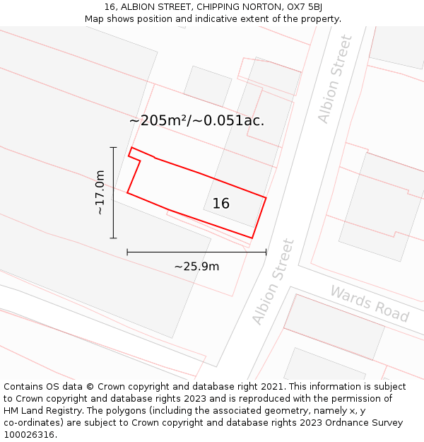 16, ALBION STREET, CHIPPING NORTON, OX7 5BJ: Plot and title map