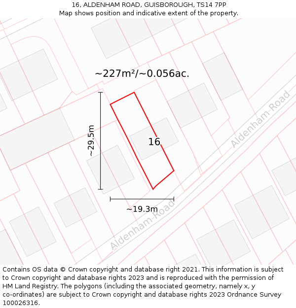 16, ALDENHAM ROAD, GUISBOROUGH, TS14 7PP: Plot and title map