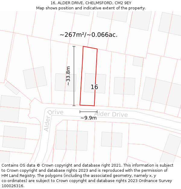 16, ALDER DRIVE, CHELMSFORD, CM2 9EY: Plot and title map
