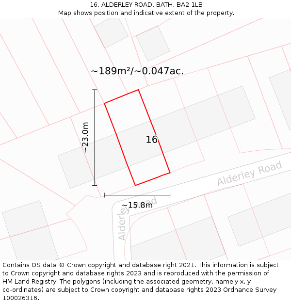 16, ALDERLEY ROAD, BATH, BA2 1LB: Plot and title map