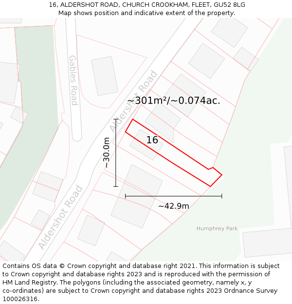16, ALDERSHOT ROAD, CHURCH CROOKHAM, FLEET, GU52 8LG: Plot and title map