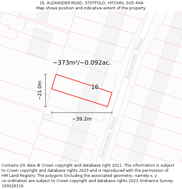 16, ALEXANDER ROAD, STOTFOLD, HITCHIN, SG5 4NA: Plot and title map