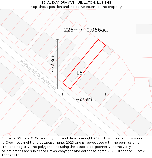 16, ALEXANDRA AVENUE, LUTON, LU3 1HG: Plot and title map