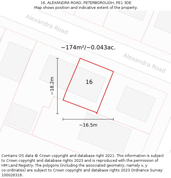 16, ALEXANDRA ROAD, PETERBOROUGH, PE1 3DE: Plot and title map