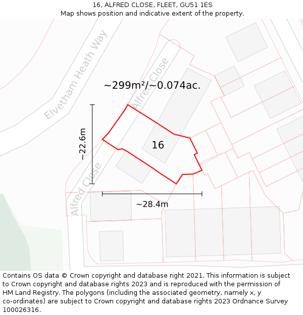 16, ALFRED CLOSE, FLEET, GU51 1ES: Plot and title map