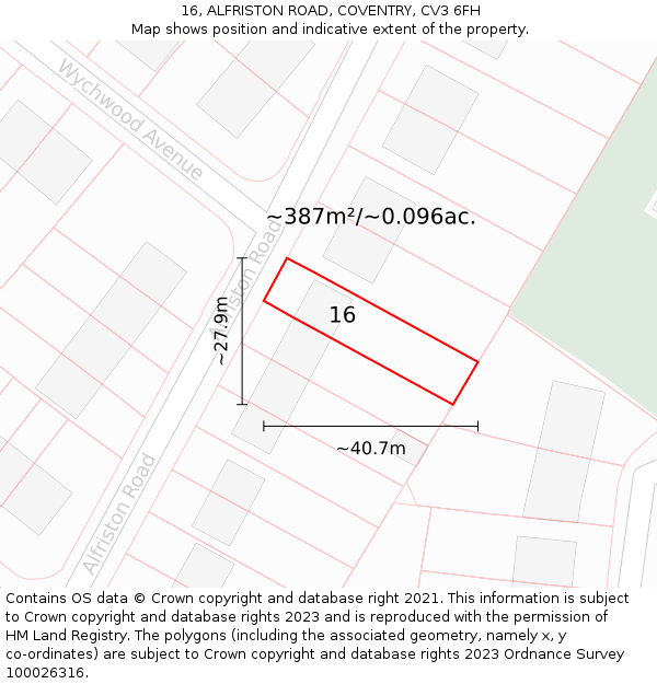 16, ALFRISTON ROAD, COVENTRY, CV3 6FH: Plot and title map