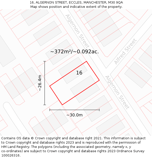 16, ALGERNON STREET, ECCLES, MANCHESTER, M30 9QA: Plot and title map