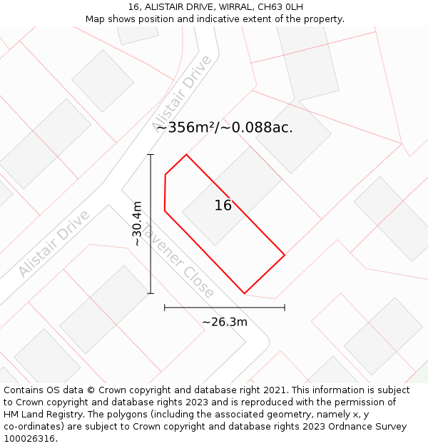 16, ALISTAIR DRIVE, WIRRAL, CH63 0LH: Plot and title map