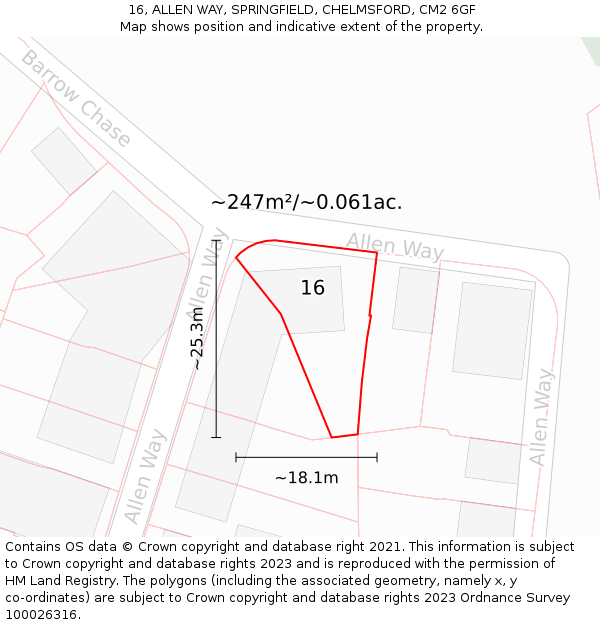 16, ALLEN WAY, SPRINGFIELD, CHELMSFORD, CM2 6GF: Plot and title map