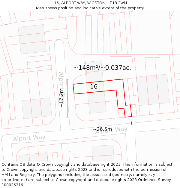 16, ALPORT WAY, WIGSTON, LE18 3WN: Plot and title map
