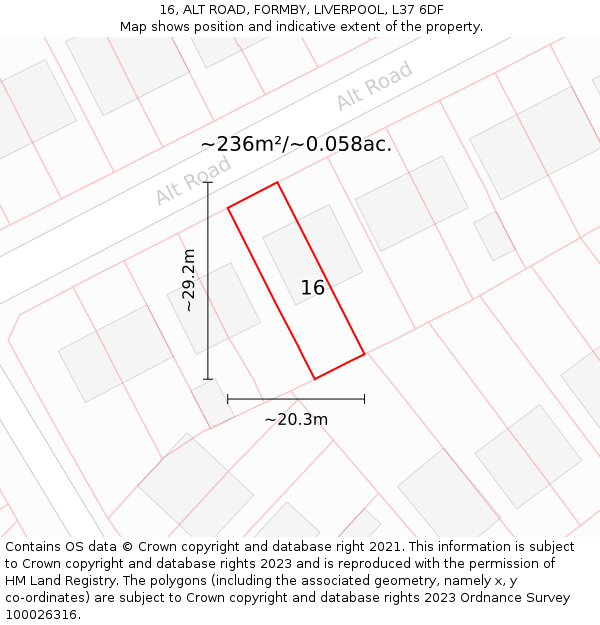 16, ALT ROAD, FORMBY, LIVERPOOL, L37 6DF: Plot and title map