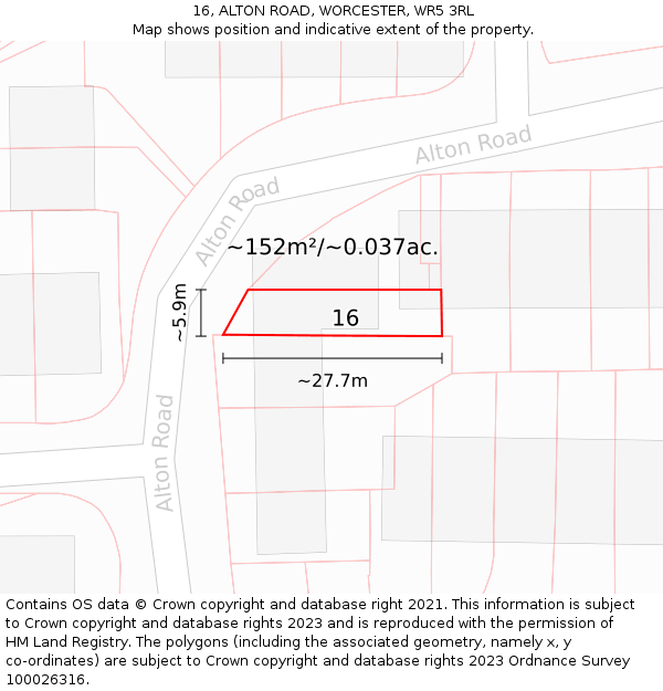 16, ALTON ROAD, WORCESTER, WR5 3RL: Plot and title map