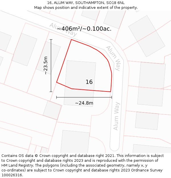 16, ALUM WAY, SOUTHAMPTON, SO18 6NL: Plot and title map